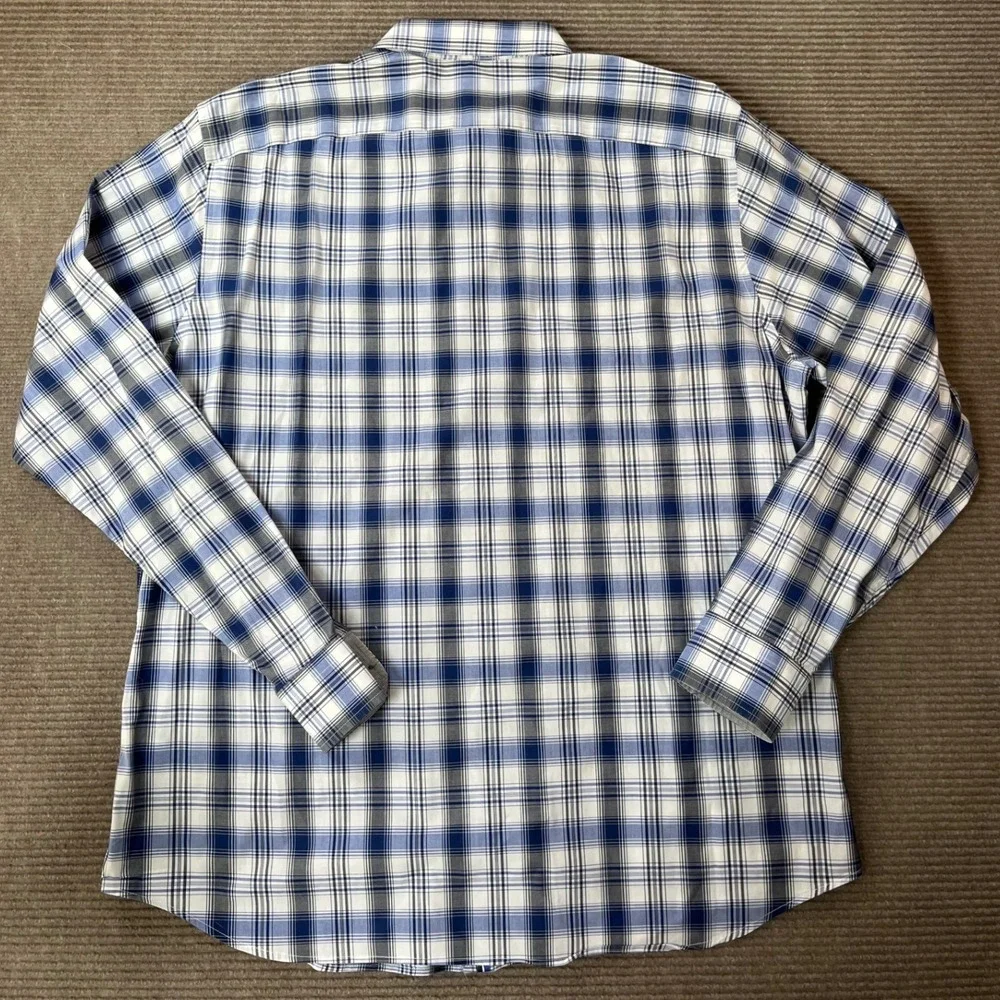 Banana Republic Mens Size XL Blue White Plaid Stretch Button Down Shirt